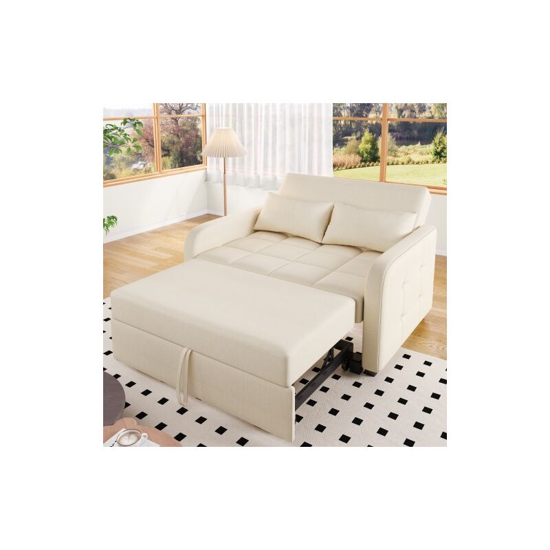 Wishdor - Canapé convertible, canapé 2 places à dossier réglable avec 2 oreillers, pour appartements, dortoirs étudiants, beige