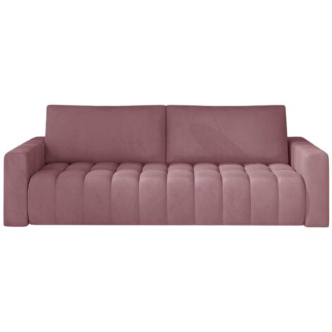 Canapé convertible capitonné LARKO velours-Rose clair