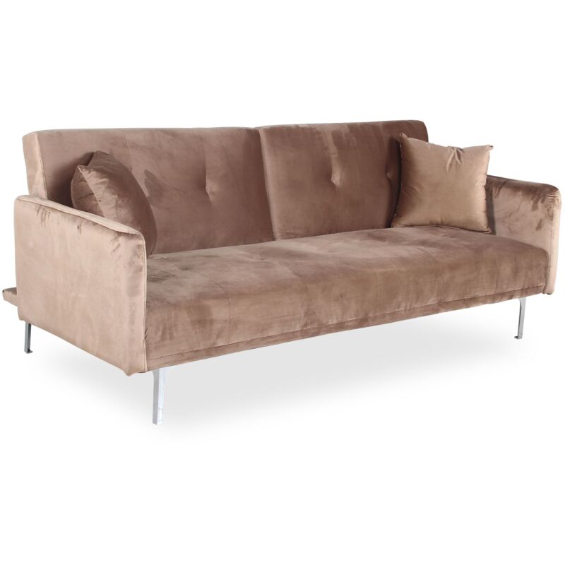 Canapé convertible clic-clac 3 places Carla Velours Taupe - Taupe