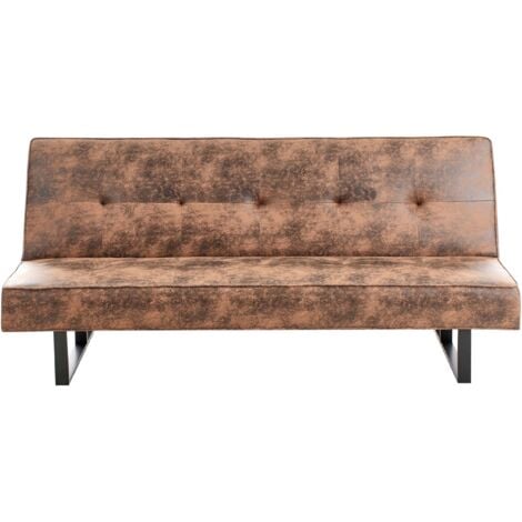 Canapé Convertible Clic Clack 3 Places en Cuir PU Marron Espace de Couchage Confortable et Design Moderne Beliani