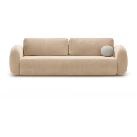 Canapé convertible coffre 3 places velours amande beige