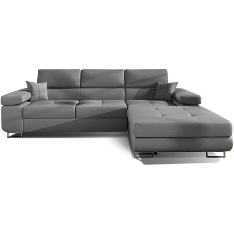 Canapé convertible d'angle droit simili cuir gris avec rangement Wile 280cm