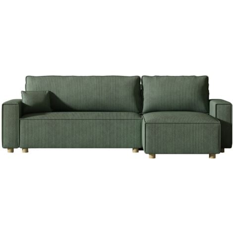 CONCEPT-USINE Canapé convertible d'angle en velours côtelé vert COSY