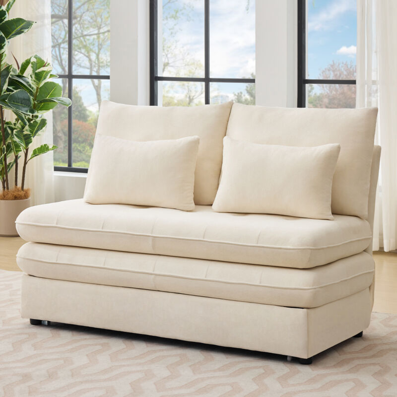 Redom - Canapé convertible design moderne en tissu chenille, canapé-lit pliable et avec rangement - pour salon, appartement, Beige