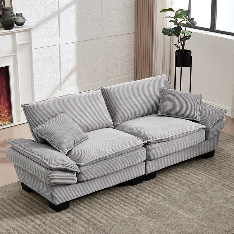 Kinsi - Canapé convertible double, avec couette intégrée, confortable et spacieux - Gris clair