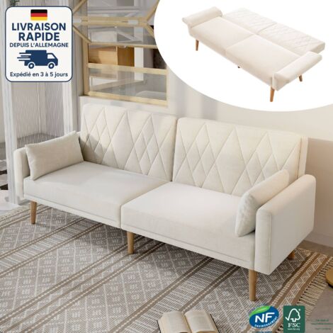 Canapé convertible double avec fonction couchage, revêtement en velours doux, pour le salon, la chambre ou le studio - 130x75x80 cm, beige