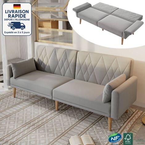 Canapé convertible double avec fonction couchage, revêtement en velours doux, pour le salon, la chambre ou le studio - 130x75x80 cm, Gris