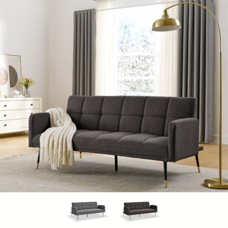 MODUS SOFÀ Canapé convertible en tissu 2-3 places accoudoirs pieds noirs dorés Mulier Couleur: Gris foncé