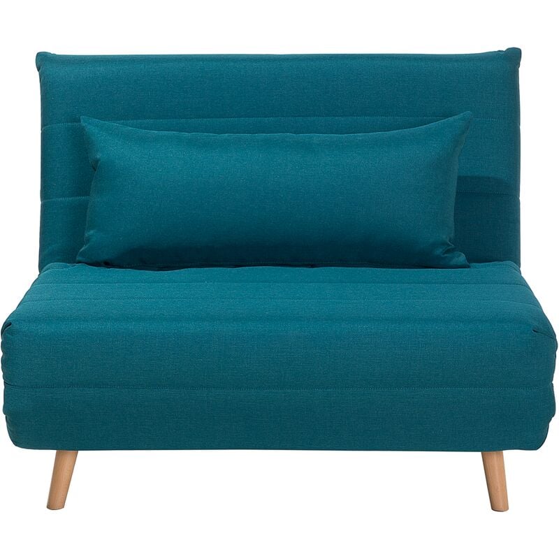 canapé chauffeuse en tissu bleu convertible en lit confortable et pratique pour chaque salon au style moderne beliani bois clair