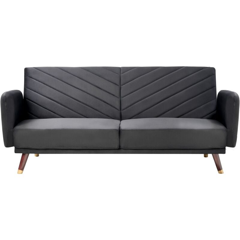 Beliani - Canapé Convertible Clic Clac 3 Places en Velours Noir avec Espace de Couchage Confortable Idéal pour Salon au Style Glamour et Rétro