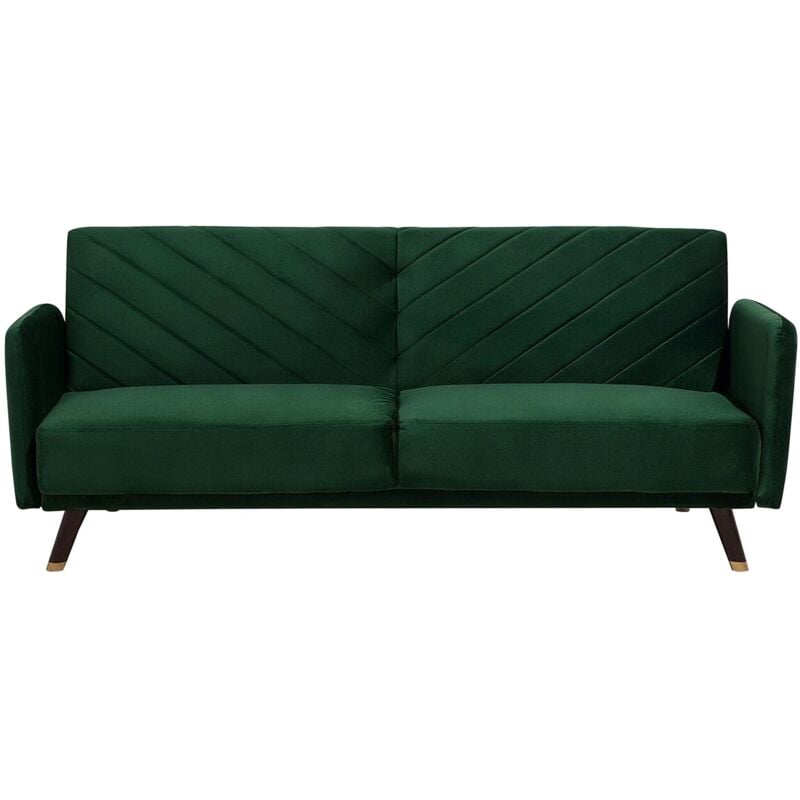 Beliani - Canapé Convertible 3 Places en Velours Vert avec Espace de Couchage Confortable Idéal pour Salon au Style Glamour