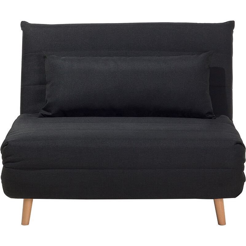 Beliani - Canapé Chauffeuse en Tissu Noir Convertible en Lit Confortable et Pratique pour Chaque Salon au Style Moderne Bois clair