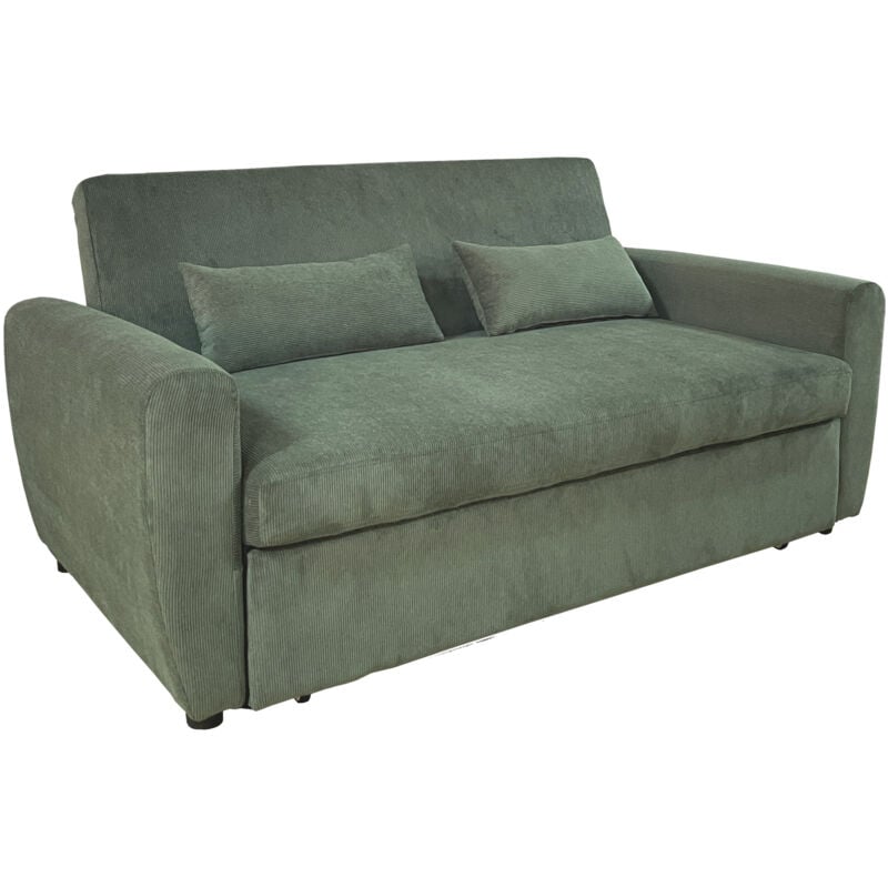 Happy Garden - Canapé convertible en velours côtelé vert 2 places matt