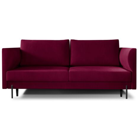 Canapé convertible en velours ROBBY – Rangement et pieds métal noir-Bordeaux