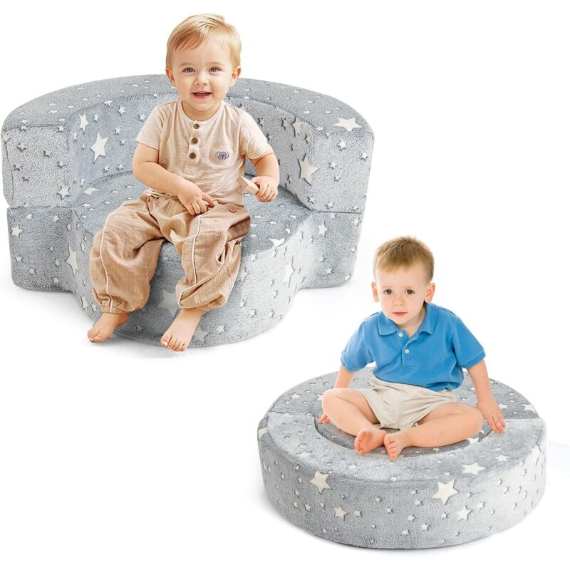 Costway - Canapé Convertible Enfant Lumineux avec Motif Étoile, Fauteuil Enfant Convertible en Tissu Flanelle avec Housse Lavable, 3 Ans+