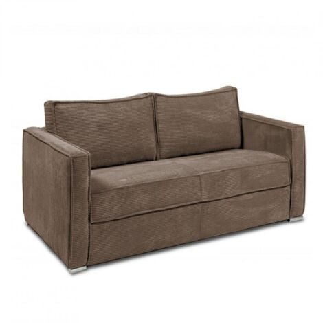 Canapé convertible express 160 CANNES matelas 16 cm sommier métal velours côtelé marron