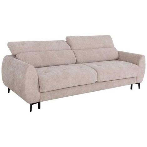 Canapé convertible express - 2 / 3 places - SAFIA - Tissu gauffré - Beige - Matelas 15 cm - 206 x 105 x 76/94 cm - DUNLOPILLO