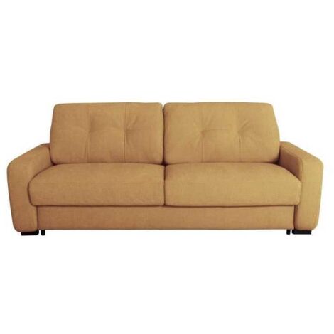 Canapé convertible express - 2/3 places - SOA - Tissu gauffré - Ocre - Matelas 15 cm - 195 x 100 x 91 cm - DUNLOPILLO