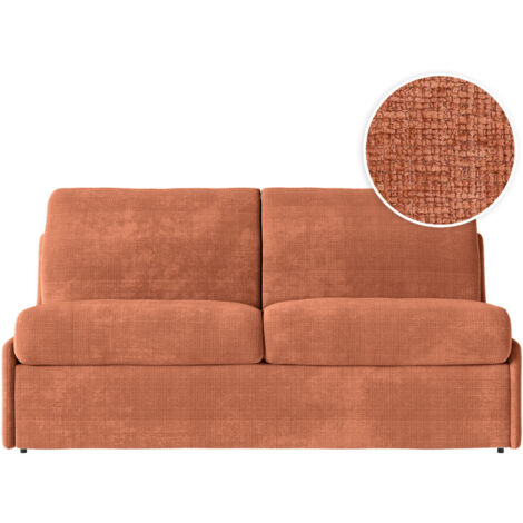 Canapé convertible express 3 pl AGATHE 140x190cm en tissu chenille terracotta - Matelas 13cm