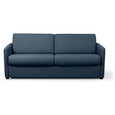 Canapé convertible express 3 places AGATHE en Tissu - matelas 13cm - Bleu foncé, Couchage 140x190cm