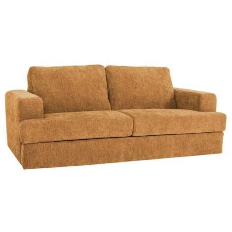 Canapé convertible express - 3 places - IGOR - Tissu gauffré - Ocre - Matelas 15 cm - 211 x 107 x 90 cm - DUNLOPILLO
