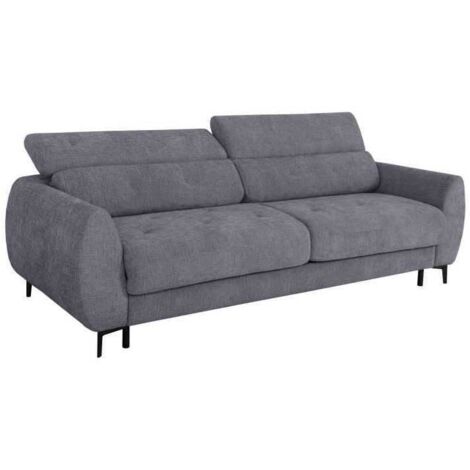 Canapé convertible express - 3 places - SAFIA - Tissu gauffré - Gris souris - Matelas 15 cm - 226 x 105 x 76 / 94 cm - DUNLOPI