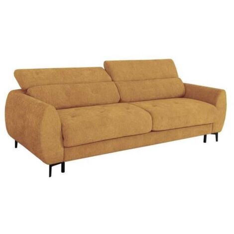 Canapé convertible express - 3 places - SAFIA - Tissu gauffré - Ocre - Matelas 15 cm - 226 x 105 x 76 / 94 cm - DUNLOPILLO