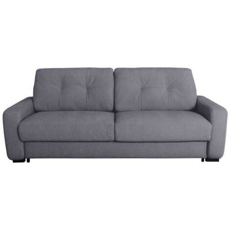 Canapé convertible express - 3 places - SOA - Tissu gauffré - Gris souris - Matelas 15 cm - 215 x 100 x 91 cm - DUNLOPILLO