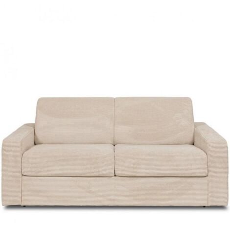 INSIDE75 Canapé convertible express MIDNIGHT 140cm matelas 16cm velours Côtelé beige