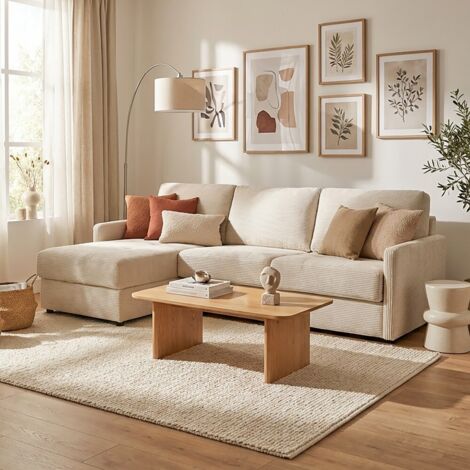 Canapé convertible Express réversible et coffre 4 places BERGAME en velours / Beige/ L210xH88xP262 cm