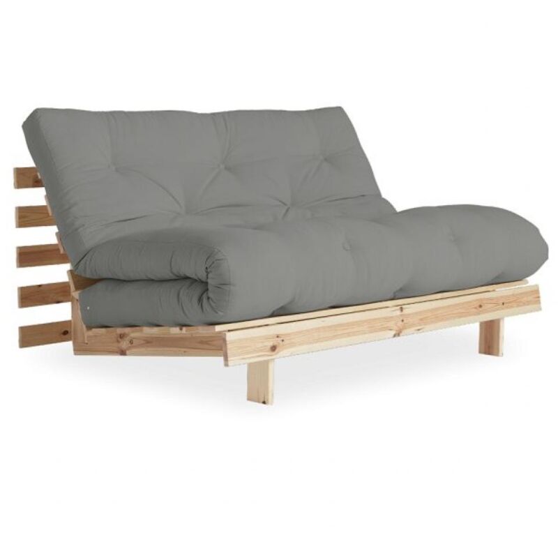 Inside75 - Canapé convertible futon racines pin naturel coloris gray couchage 140x200 cm.