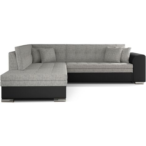 Canapé convertible gauche droit tissu gris chiné et simili noir Pika 260cm