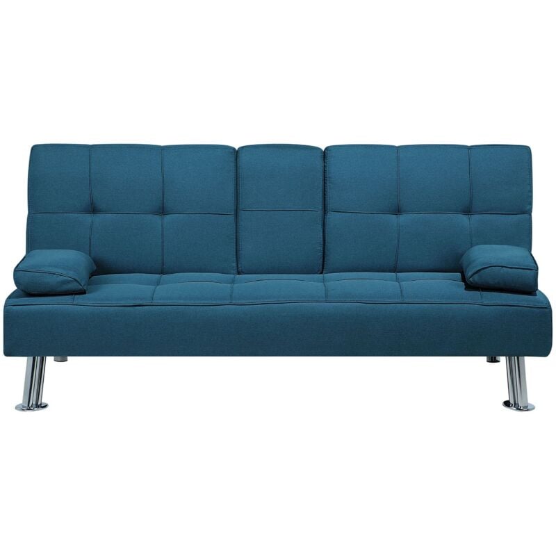 Beliani - Canapé Clic Clac Convertible 3 Places en Tissu Bleu avec Pieds Argentés Design Ultra Moderne pour Salon Confortable