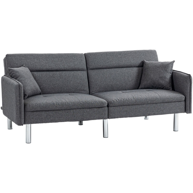 Homcom - Canapé convertible 3 places design contemporain dossier inclinable piètement acier chromé tissu gris
