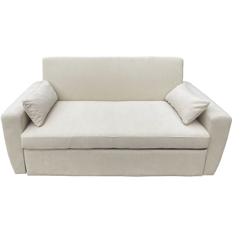 Happy Garden - Canapé convertible en velours côtelé beige 2 places matt