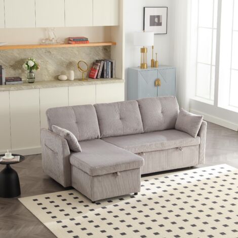 Canapé convertible multifonction avec rangement et lit extensible, 3 places canapé avec fauteuil longue chaise interchangeable, canapé d'angle modulable avec rangement - Gris clair