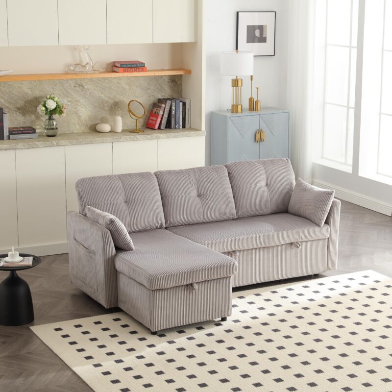 Canapé convertible multifonction avec rangement et lit extensible, 3 places canapé avec fauteuil longue chaise interchangeable, canapé d'angle Canapé convertible multifonction avec rangement et lit extensible, 3 places canapé avec fauteuil longue chaise interchangeable, canapé d'angle