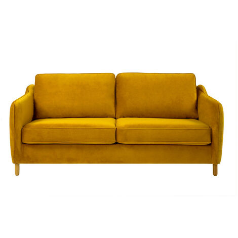 Canapé convertible ouverture express 3 places en velours - Jaune moutarde - VORNAY