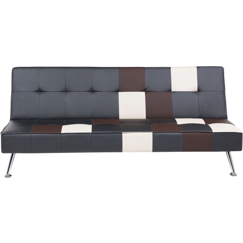 Beliani - Canapé Convertible 3 Places en Cuir pu Patchwork Noir Beige et Marron Fonction Couchage pour Salon Moderne et Scandinave