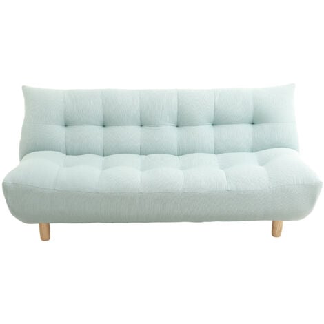 Canapé convertible scandinave en tissu menthe à l'eau et bois clair YUMI