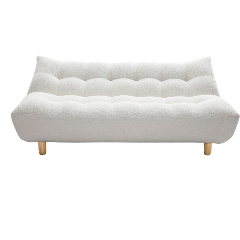 Miliboo - Canapé convertible scandinave 3 places en tissu effet laine bouclée blanc et bois clair yumi