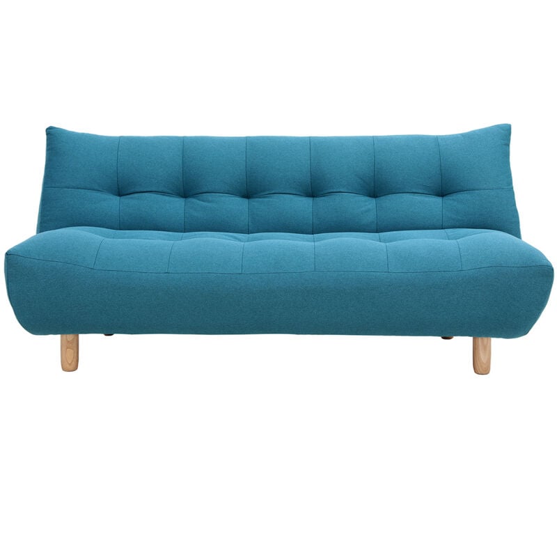 Miliboo - Canapé convertible scandinave 3 places en tissu bleu canard et bois clair yumi