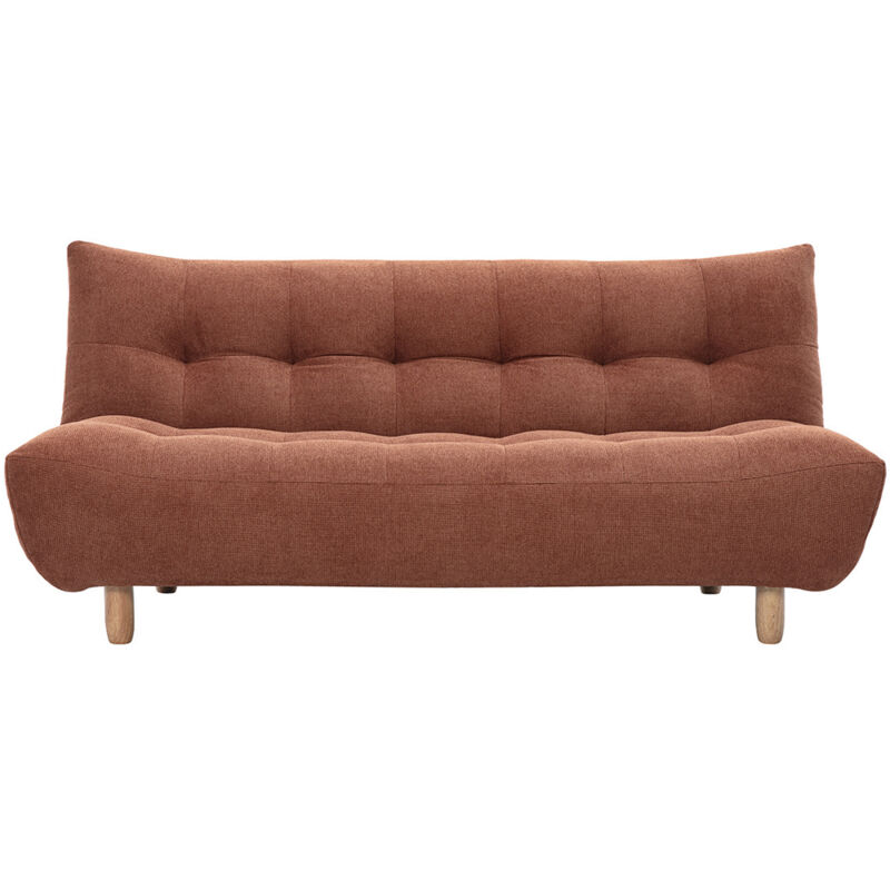 Canapé convertible scandinave 3 places en tissu chenille terre brûlée et bois clair YUMI Canapé convertible scandinave 3 places en tissu chenille terre brûlée et bois clair YUMI