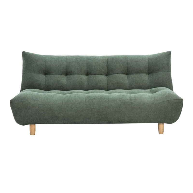 Canapé convertible scandinave 3 places en tissu chenille vert kaki et bois clair YUMI