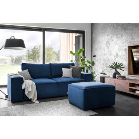 Canapé convertible WILACE en velours – 260cm-Bleu nuit