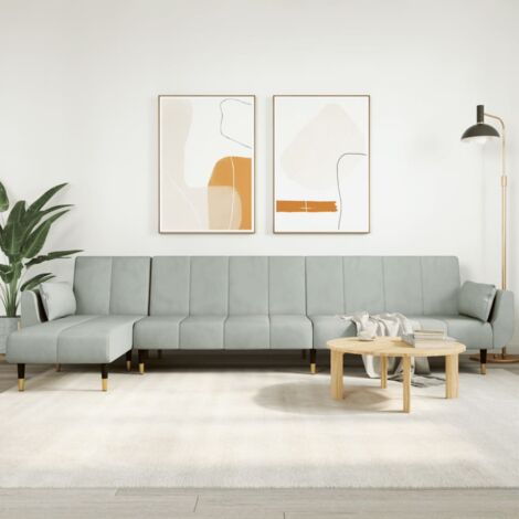 Canapé convertible,Canapé-lit,Clic Clac en forme de L gris clair 275x140x70 cm velours -Q2253