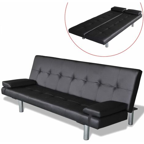 Canapé convertible,Canapé-lit,Clic Clac réglable avec deux oreillers Similicuir Noir -Q6732