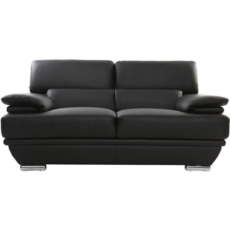 Miliboo - Canapé cuir noir et acier chromé avec têtières ajustables 2 places ewing