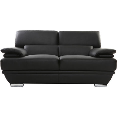 Canapé cuir noir et acier chromé avec têtières ajustables 2 places EWING