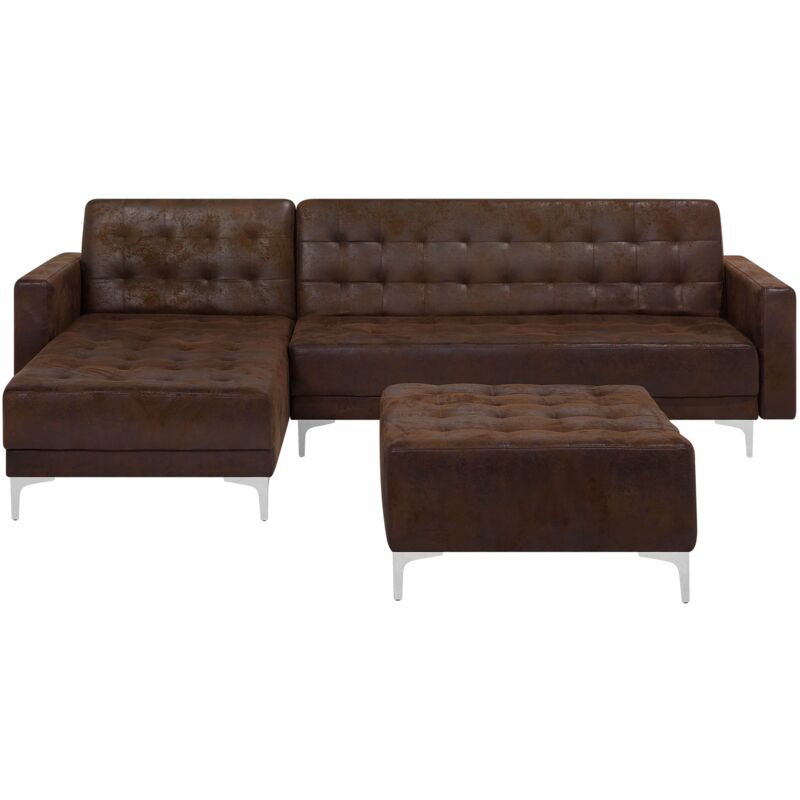 Beliani - Canapé angle droite convertible simili-cuir marron 4 places et pouf ABERDEEN